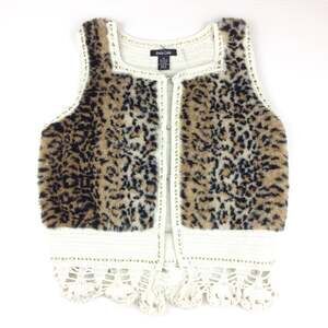 Dolce Cabo | Leopard Jaguar Faux Fur Crocheted Sweater Vest